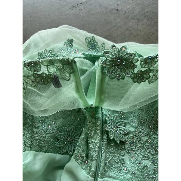 Vintage City Triangles Long Green Mint Dress Prom White Stones Women’s Sz 3 - Picture 7 of 16